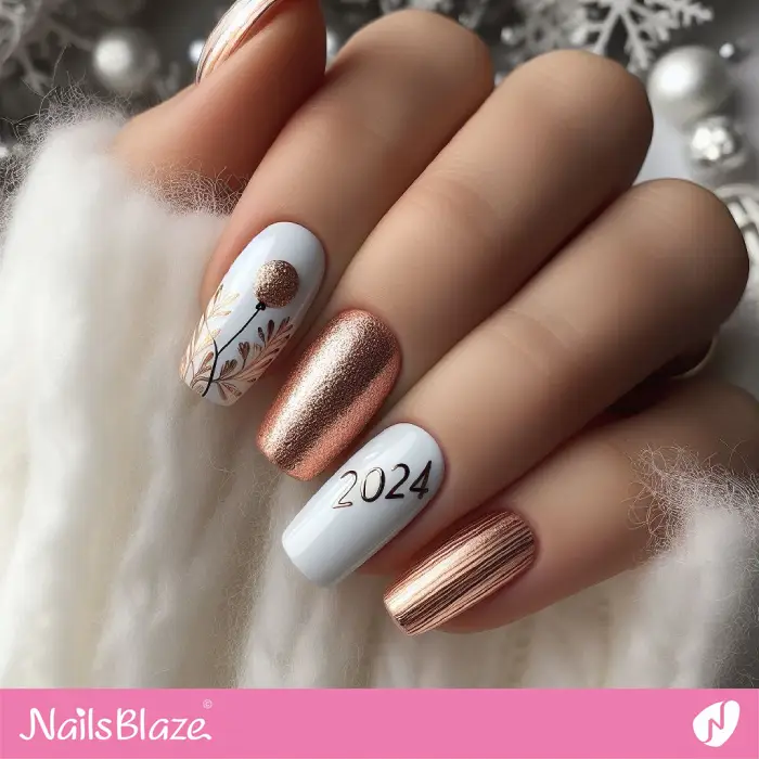 Elegant Rose Gold Nails for New Year | 2024 Nails - NB3780